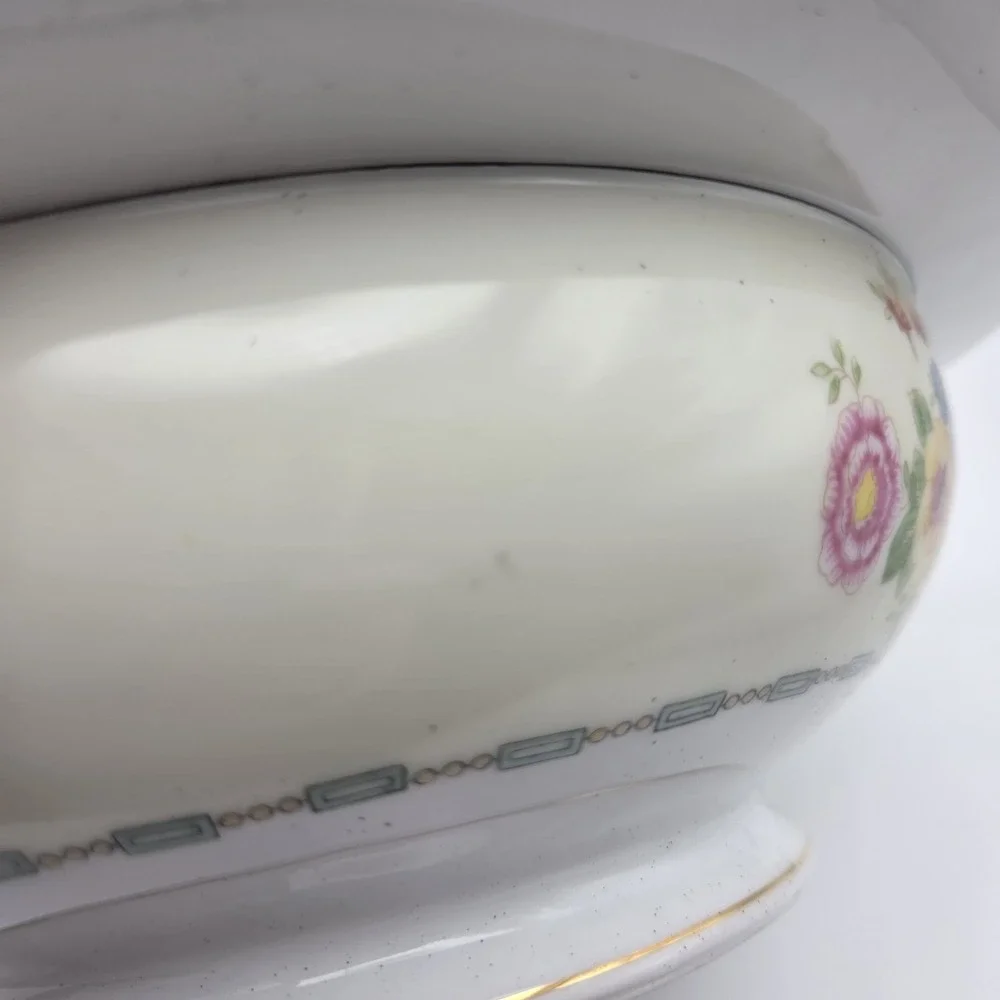 Vintage Meito Japan Yellow & Green Hand Painted Covered Soup / Casserole Dish